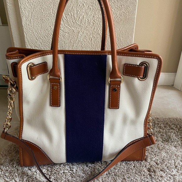 Michael Kors Large Hamilton Striped Satchel Purse - Picture 5 of 10